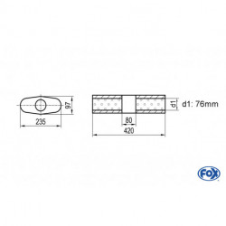 Uni-Schalldämpfer Oval ohne Stutzen mit Kammer - Abw. 558 235x97mm, d1Ø 76mm (außen), Länge: 420mm - 2. Wahl