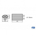 Uni-Schalldämpfer oval zweiflutig - Abwicklung 525 204x117mm, d1Ø 50mm, Länge: 420mm