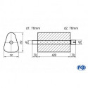 Uni-Schalldämpfer Dreieckig mit Stutzen - Abwicklung 725 191x252mm, d1Ø 76mm außen/ d2Ø 76mm innen - Länge: 420mm
