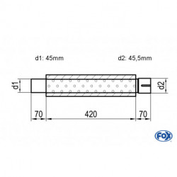 Uni-Schalldämpfer rund mit Kammer + Stutzen - Abw. 314 Ø 100mm, d1Ø 45mm (außen), d2Ø 45mm (innen), Länge: 420mm