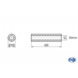 Uni-Schalldämpfer rund ohne Stutzen mit Kammer - Abw. 314 Ø 100mm, d1Ø 50mm (außen), Länge: 420mm