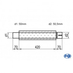 Uni-Schalldämpfer rund mit Kammer + Stutzen - Abw. 314 Ø 100mm, d1Ø 50mm (außen), d2Ø 50mm (innen), Länge: 420mm