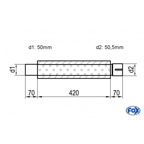 Uni-Schalldämpfer rund mit Kammer + Stutzen - Abw. 314 Ø 100mm, d1Ø 50mm (außen), d2Ø 50mm (innen), Länge: 420mm