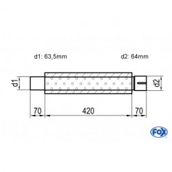 Uni-Schalldämpfer rund mit Kammer + Stutzen - Abw. 314 Ø 100mm, d1Ø 63.5 mm (außen), d2Ø 63.5 mm (innen), Länge: 420mm