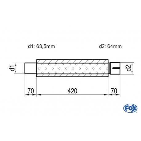 Uni-Schalldämpfer rund mit Kammer + Stutzen - Abw. 314 Ø 100mm, d1Ø 63.5 mm (außen), d2Ø 63.5 mm (innen), Länge: 420mm