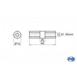 Uni-Schalldämpfer rund ohne Stutzen mit Kammer - Abw. 355 Ø 114mm, d1Ø 45mm (außen), Länge: 420mm