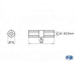 Uni-Schalldämpfer rund ohne Stutzen mit Kammer - Abw. 355 Ø 114mm, d1Ø 63.5 mm (außen), Länge: 420mm