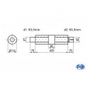 Uni-Schalldämpfer rund mit Kammer + Stutzenr - Abw. 355 Ø 114mm, d1Ø 63.5 mm (außen), d2Ø 63.5 mm (innen), Länge: 420mm
