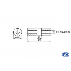 Uni-Schalldämpfer rund ohne Stutzen mit Kammer - Abw. 466 Ø 150mm, d1Ø 63.5 mm (außen), Länge: 420mm