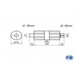 Uni-Schalldämpfer rund mit Kammer + Stutzen - Abw. 556 Ø 176mm, d1Ø 80mm (außen), d2Ø 80mm (innen), Länge: 420mm