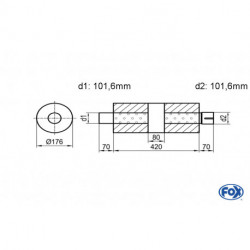 Uni-Schalldämpfer rund mit Kammer + Stutzen - Abw. 556 Ø 176mm, d1Ø 101,6mm (außen), d2Ø 101,6mm (innen), Länge: 420mm