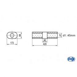 Uni-Schalldämpfer Oval ohne Stutzen mit Kammer - Abw. 450 173x98mm, d1Ø 45mm (außen), Länge: 420mm