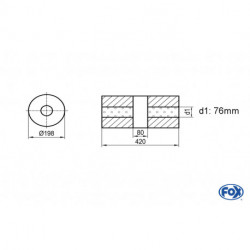 Uni-Schalldämpfer rund ohne Stutzen mit Kammer - Abw. 626 Ø 198mm, d1Ø 76mm (außen), Länge: 420mm