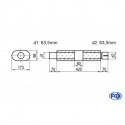 Uni-Schalldämpfer oval mit Kammer + Stutzen - Abw. 450 173x98mm, d1Ø 63.5 mm (außen), d2Ø 63.5 mm (innen), Länge: 420mm