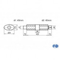 Uni-Schalldämpfer Oval mit Kammer + Stutzen - Abw. 525 204x117mm, d1Ø 45mm (außen), d2Ø 45mm (innen), Länge: 420mm