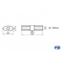 Uni-Schalldämpfer Oval ohne Stutzen mit Kammer - Abw. 525 204x117mm, d1Ø 45mm (außen), Länge: 420mm