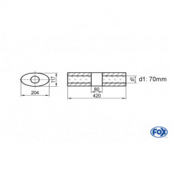 Uni-Schalldämpfer Oval ohne Stutzen mit Kammer - Abw. 525 204x117mm, d1Ø 70mm (außen), Länge: 420mm