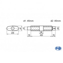 Uni-Schalldämpfer rund mit Kammer + Stutzen - Abw. 558 235x97mm, d1Ø 45mm (außen), d2Ø 45mm (innen), Länge: 420mm