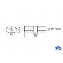 Uni-Schalldämpfer Oval ohne Stutzen mit Kammer - Abw. 585 211x145mm, d1Ø 70mm (außen), Länge: 420mm