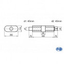 Uni-Schalldämpfer oval mit Kammer + Stutzen - Abw. 650 262x116mm, d1Ø 45mm (außen), d2Ø 45mm (innen), Länge: 420mm
