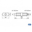 Uni-Schalldämpfer oval mit Kammer + Stutzen - Abw. 650 262x116mm, d1Ø 63.5 mm (außen), d2Ø 63.5 mm (innen), Länge: 420mm