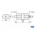 Uni-Schalldämpfer oval mit Kammer + Stutzen - Abw. 618 236x150, d1Ø 70mm (außen) d2Ø 70mm (innen), Länge: 420mm