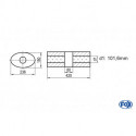 Uni-Schalldämpfer oval ohne Stutzen mit Kammer - Abw. 618 236x150mm, d1Ø 101,6mm, Länge: 420mm