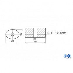 Uni-Schalldämpfer oval ohne Stutzen mit Kammer - Abw. 754 278x192mm, d1Ø 101,6mm, Länge: 420mm