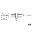 Uni-Schalldämpfer trapez ohne Stutzen mit Kammer - Abw. 644 220x161mm, d1Ø 101,6mm, Länge: 420mm