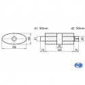 Uni-Schalldämpfer oval mit Kammer + Stutzen - Abw. 818 356x160mm, d1Ø 50mm (außen), d2Ø 50mm (innen), Länge: 420mm