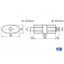 Uni-Schalldämpfer oval mit Kammer + Stutzen - Abw. 818 356x160mm, d1Ø 63.5 mm (außen), d2Ø 63.5 mm (innen), Länge: 420mm