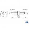 Uni-Schalldämpfer trapez mit Kammer + Stutzen - Abw. 644 220x161mm, d1Ø 55mm (außen), d2Ø 55mm (innen), Länge: 420mm
