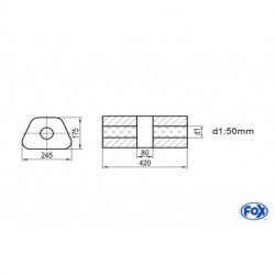 Uni-Schalldämpfer trapez ohne Stutzen mit Kammer - Abw. 711 245x175mm, d1Ø 50mm, Länge: 420mm