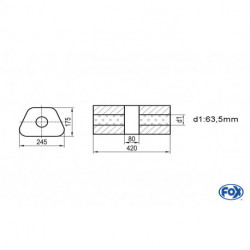 Uni-Schalldämpfer trapez ohne Stutzen mit Kammer - Abw. 711 245x175mm, d1Ø 63.5 mm, Länge: 420mm