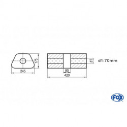 Uni-Schalldämpfer trapez ohne Stutzen mit Kammer - Abw. 711 245x175mm, d1Ø 70mm, Länge: 420mm