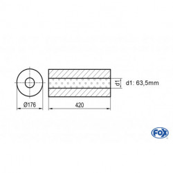 Uni-Schalldämpfer rund ohne Stutzen - Abwicklung 556 Ø 176mm, d1Ø 55mm, Länge: 420mm -Ø 176mm