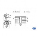 Uni-Schalldämpfer oval zweiflutig mit Kammer -Abwicklung 618 236x150mm, d1Ø 63.5 mm d2Ø 55mm, Länge: 420mm - Variante 1
