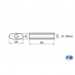 Uni-Schalldämpfer oval ohne Stutzen - Abwicklung 558 235x97mm, d1Ø 50mm, Länge: 420mm