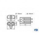 Uni-Schalldämpfer oval zweiflutig mit Hose - Abwicklung 650 262x116mm, d1Ø 55mm d2Ø 50mm, Länge: 420mm