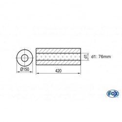 Uni-Schalldämpfer rund ohne Stutzen - Abwicklung 466 Ø 150mm, d1Ø 76mm -, Länge: 420mm