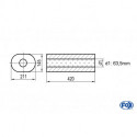 Uni-Schalldämpfer oval ohne Stutzen - Abwicklung 585 211x145mm, d1Ø 63.5 mm, Länge: 420mm