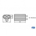 Uni-Schalldämpfer oval zweiflutig - Abwicklung 650 262x116mm, d1Ø 63.5 mm, Länge: 420mm