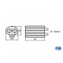 Uni-Schalldämpfer oval zweiflutig - Abwicklung 754 278x192mm, d1Ø 50mm, Länge: 420mm