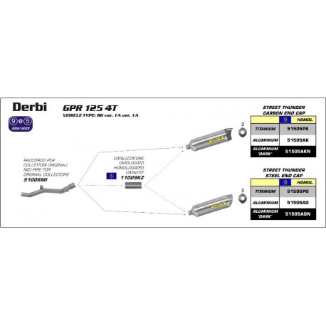 Arrow Endschalldämpfer Street Thunder Aluminium mit Carbonendkappe DERBI GPR 125 51505AK