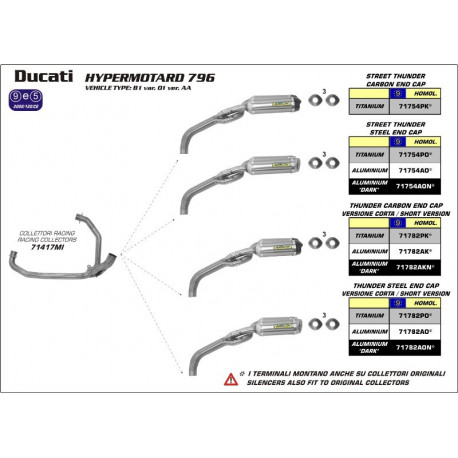 Arrow Endschalldämpfer-Paar Thunder Short Aluminium mit Carbonendkappe DUCATI HYPERMOTARD 796 71782AK