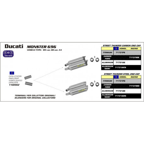 Arrow Endschalldämpfer-Paar Street Thunder Aluminium Edelstahl-Endkappe DUCATI MONSTER 696 71731AO