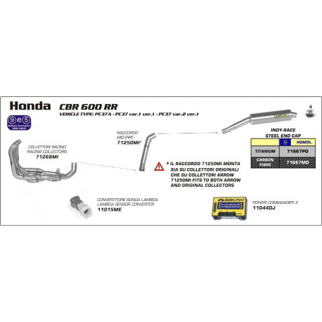 Arrow Endschalldämpfer Indy-Race Carbon Edelstahl-Endkappe HONDA CBR 600 RR 71667MO