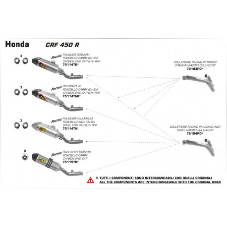 Arrow Endschalldämpfer Paar Racing Thunder Aluminium Edelstahl-Endkappe HONDA CRF 450 R 75114TA