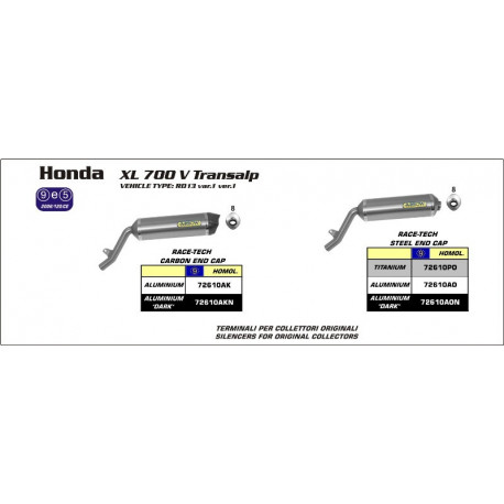 Arrow Endschalldämpfer Race-Tech Edelstahl mit Carbonendkappe HONDA XLV 700 TRANSALP 72610AK