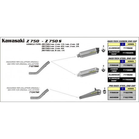 Arrow Verbindungsrohr niedrig Pro-Race für Originalkrümmer KAWASAKI Z 750 71347MI